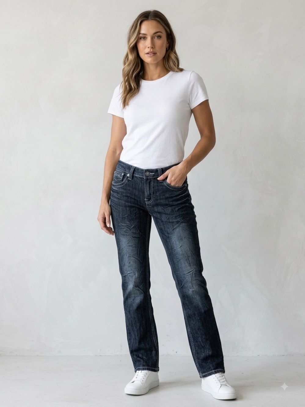 Sky Women's Bling Straight-Leg Jeans in Dark Wash
